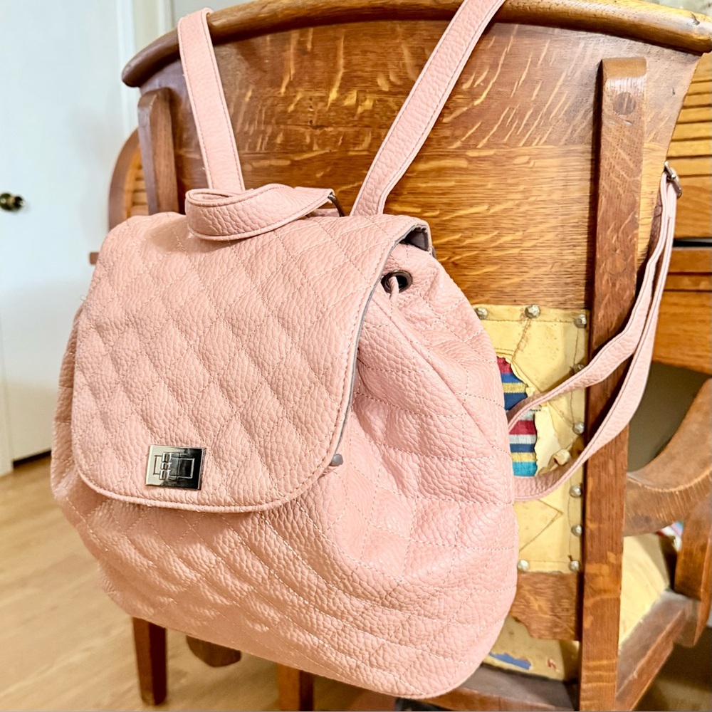 Daryll Quilted Faux leather drawstring bucket backpack purse blush|nude JustFab